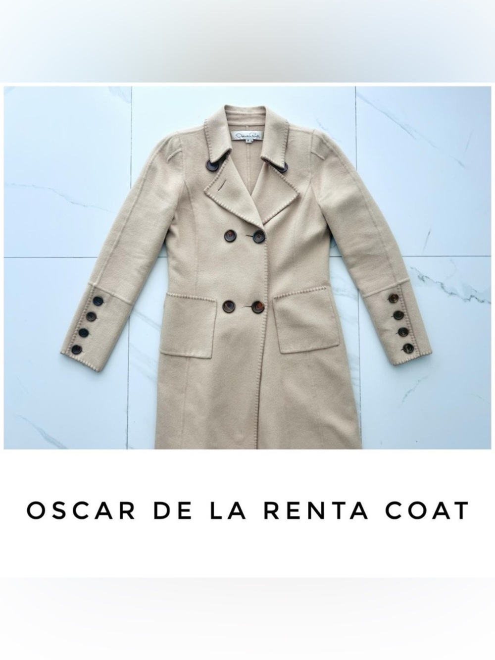 Oscar de la Renta coat size 6 tan wool orylag cashgora cashmere angora mohair